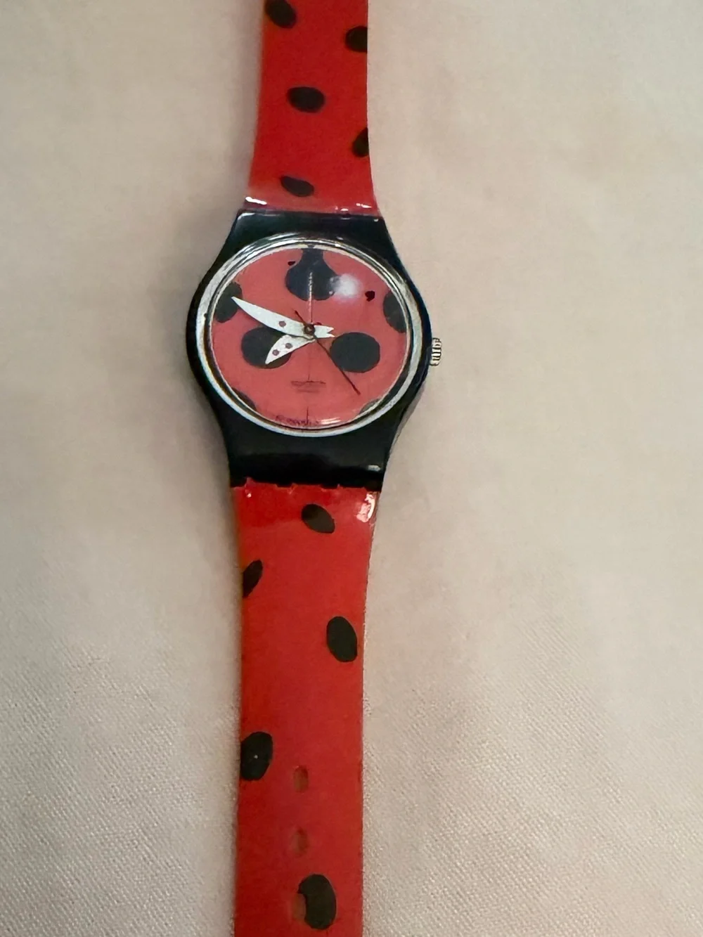 Vintage 1998 Swatch Lady Mariquita Red Polka Dot Swatch Watch